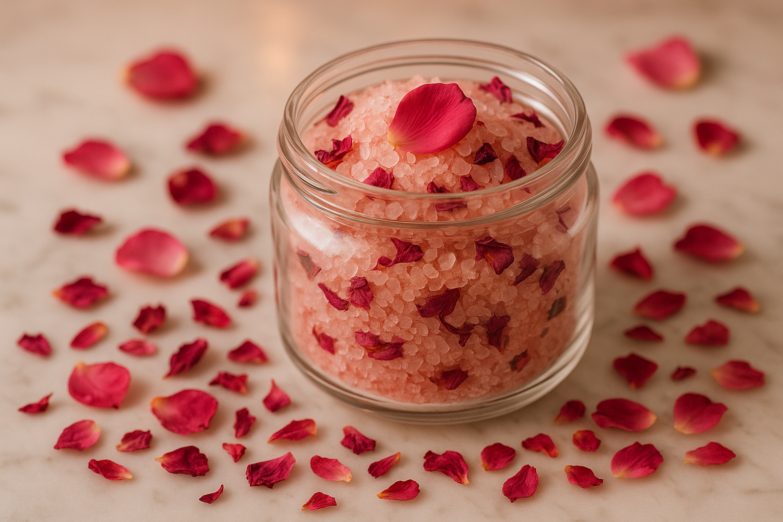 rose bath salts with rose petals